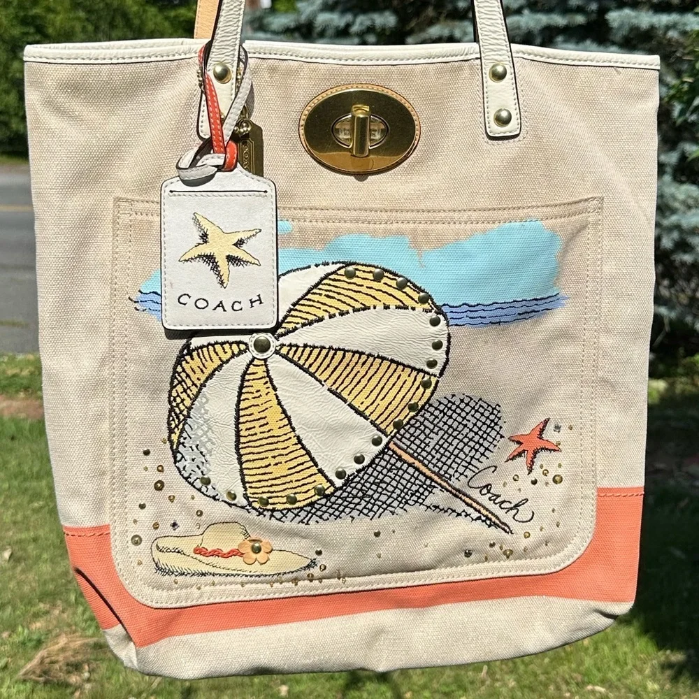 Coach x Pierre Le Tan 14962 Beach Umbrella Canvas Embellish Tote GUC 2010 - Picture 2 of 16